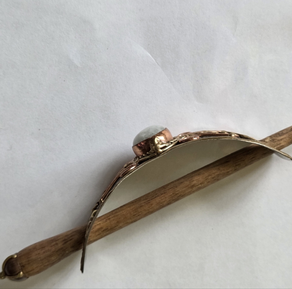 Moonstone Hairclip With Copper, Brass & Stainless Trio, Handcarved & Forged - Picture 3 of 7